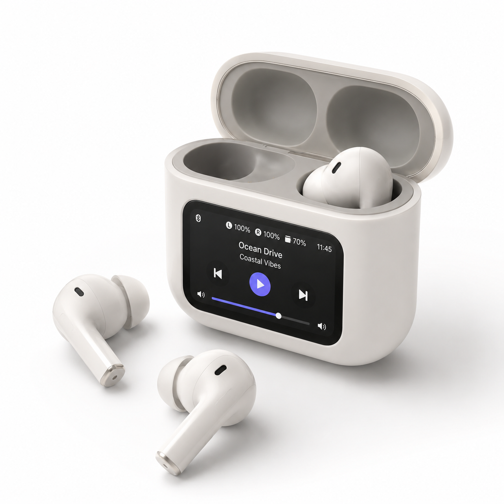 Smart Display Wireless Earbuds — ANC + ENC Noise Cancellation, Touch Control