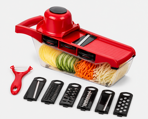 10-in-1 Mandoline Slicer & Vegetable Cutter — Stainless Steel Blades with Peeler, Grater & Storage Container