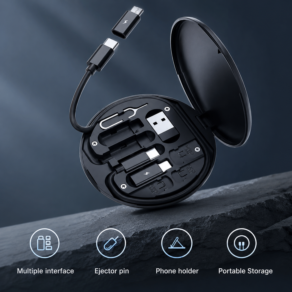 5-in-1 Multi-Functional Charging Cable Kit — Compact Pocket Case, 60W Fast Charging