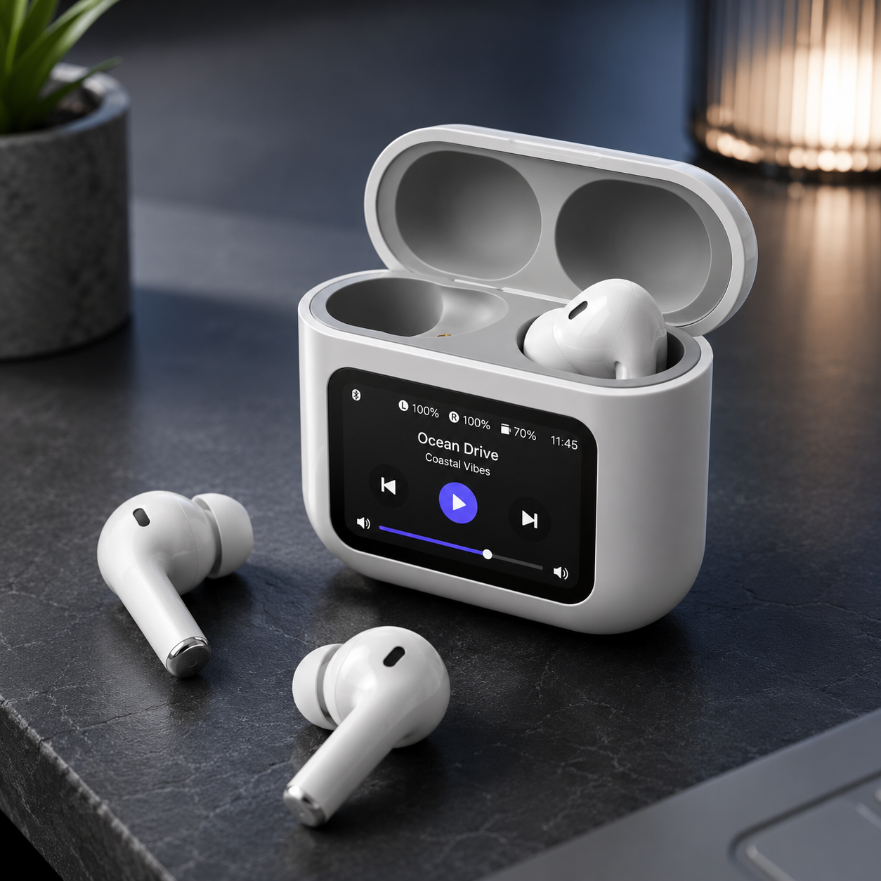 Smart Display Wireless Earbuds — ANC + ENC Noise Cancellation, Touch Control
